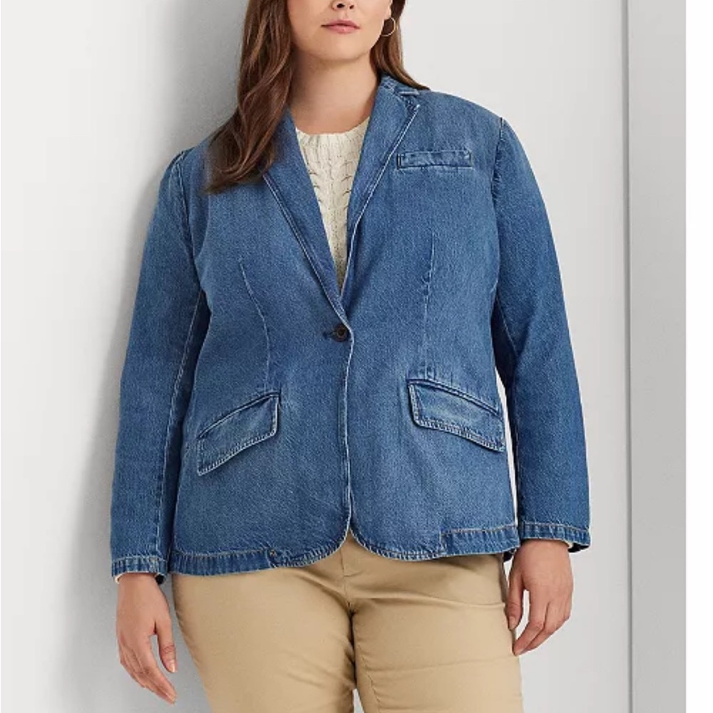 Lauren Ralph Lauren Plus Size One-Button Denim Blazer